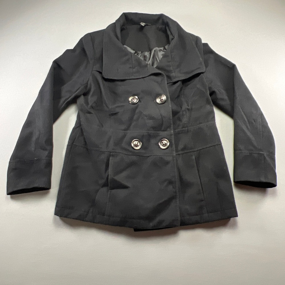 George Pea Coat Women Large 12-14 Black Double Breasted Long Sleeve Classic Wear